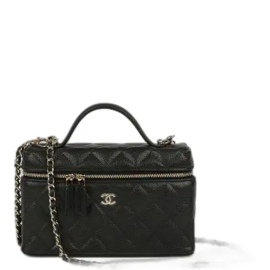 Chanel Chanel Top Handle Long Vanity Case with Chain Black Caviar Light Gold Hardware | Thumbnail 1 Chanel Chanel Top Handle Long Vanity Case with Chain Black Caviar Light Gold Hardware | Thumbnail 1