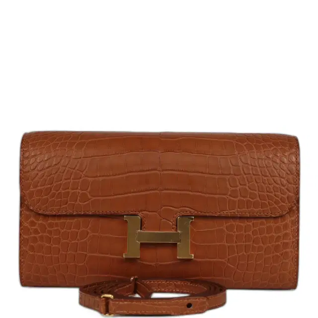hermes Pre-owned Hermes Constance Wallet To Go Gold Matte Alligator Gold Hardware