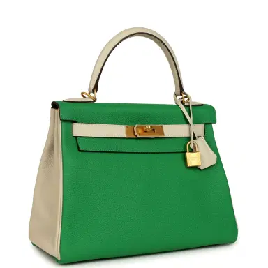HERMÈS Pre-owned Hermes Special Order (HSS) Kelly Retourne 28 Bambou and Craie Togo Brushed Gold Hardware | Thumbnail 2