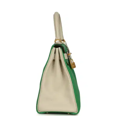 HERMÈS Pre-owned Hermes Special Order (HSS) Kelly Retourne 28 Bambou and Craie Togo Brushed Gold Hardware | Thumbnail 3