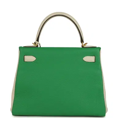 HERMÈS Pre-owned Hermes Special Order (HSS) Kelly Retourne 28 Bambou and Craie Togo Brushed Gold Hardware | Thumbnail 4