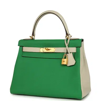 HERMÈS Pre-owned Hermes Special Order (HSS) Kelly Retourne 28 Bambou and Craie Togo Brushed Gold Hardware | Thumbnail 5