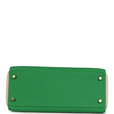 HERMÈS Pre-owned Hermes Special Order (HSS) Kelly Retourne 28 Bambou and Craie Togo Brushed Gold Hardware | Thumbnail 6