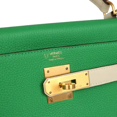 HERMÈS Pre-owned Hermes Special Order (HSS) Kelly Retourne 28 Bambou and Craie Togo Brushed Gold Hardware | Thumbnail 7