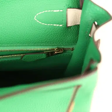 HERMÈS Pre-owned Hermes Special Order (HSS) Kelly Retourne 28 Bambou and Craie Togo Brushed Gold Hardware | Thumbnail 9