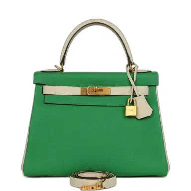 HERMÈS Pre-owned Hermes Special Order (HSS) Kelly Retourne 28 Bambou and Craie Togo Brushed Gold Hardware | Thumbnail 1