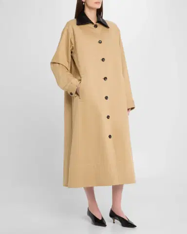 Maria McManus Leather-Collar A-Line Long Swing Coat | Thumbnail 3
