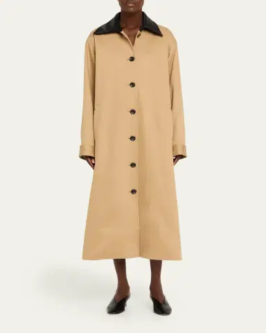 Maria McManus Leather-Collar A-Line Long Swing Coat | Thumbnail 6