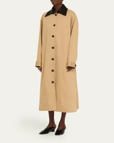 Maria McManus Leather-Collar A-Line Long Swing Coat | Thumbnail 8