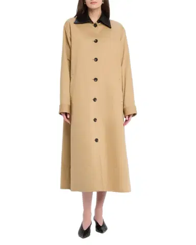 Maria McManus Leather-Collar A-Line Long Swing Coat | Thumbnail 1