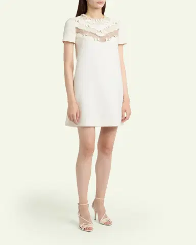 Valentino Garavani Crystal Embroidered Scalloped-Inset Short-Sleeve Mini Dress | Thumbnail 4 Valentino Garavani Crystal Embroidered Scalloped-Inset Short-Sleeve Mini Dress | Thumbnail 4