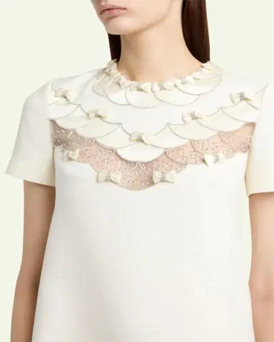 Valentino Garavani Crystal Embroidered Scalloped-Inset Short-Sleeve Mini Dress | Thumbnail 5 Valentino Garavani Crystal Embroidered Scalloped-Inset Short-Sleeve Mini Dress | Thumbnail 5