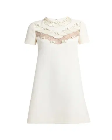 Valentino Garavani Crystal Embroidered Scalloped-Inset Short-Sleeve Mini Dress | Thumbnail 1 Valentino Garavani Crystal Embroidered Scalloped-Inset Short-Sleeve Mini Dress | Thumbnail 1
