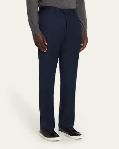 Kiton Men's Wool and Cashmere Flat-Front Pants | Thumbnail 4