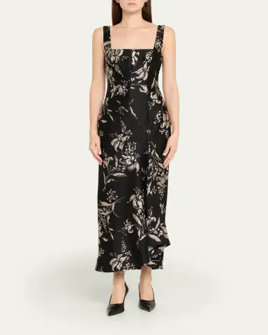 Lela Rose Metallic Floral Jacquard Sleeveless Maxi Dress | Thumbnail 2 Lela Rose Metallic Floral Jacquard Sleeveless Maxi Dress | Thumbnail 2