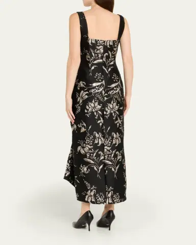 Lela Rose Metallic Floral Jacquard Sleeveless Maxi Dress | Thumbnail 3 Lela Rose Metallic Floral Jacquard Sleeveless Maxi Dress | Thumbnail 3