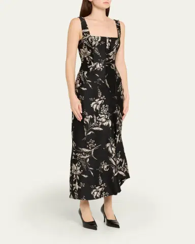 Lela Rose Metallic Floral Jacquard Sleeveless Maxi Dress | Thumbnail 4 Lela Rose Metallic Floral Jacquard Sleeveless Maxi Dress | Thumbnail 4