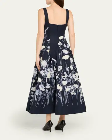 Lela Rose Floral Faille Sleeveless Fit-&-Flare Gown | Thumbnail 3 Lela Rose Floral Faille Sleeveless Fit-&-Flare Gown | Thumbnail 3