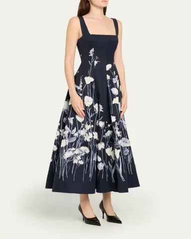Lela Rose Floral Faille Sleeveless Fit-&-Flare Gown | Thumbnail 4 Lela Rose Floral Faille Sleeveless Fit-&-Flare Gown | Thumbnail 4