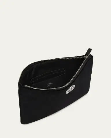 Valentino Garavani Medium Crystal VLogo Velvety Flat Pouch Bag | Thumbnail 4