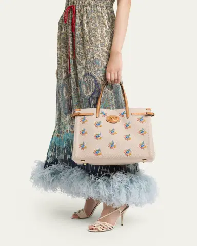 Valentino Garavani Floral-Embroidered Canvas Tote Bag | Thumbnail 2 Valentino Garavani Floral-Embroidered Canvas Tote Bag | Thumbnail 2