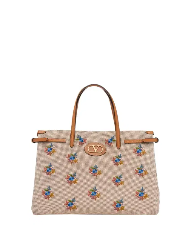 Floral-Embroidered Canvas Tote Bag