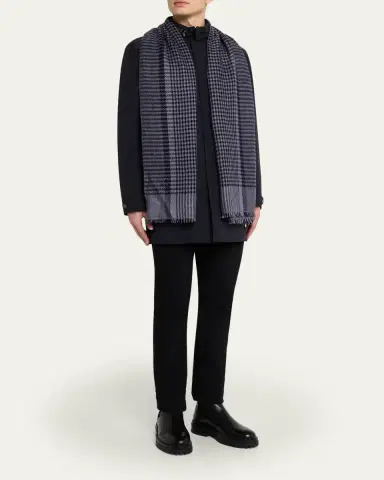 Anderson & Sheppard Men's Handwoven Houndstooth Cashmere Scarf | Thumbnail 2