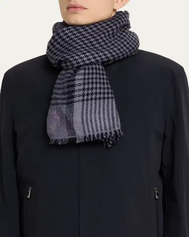 Anderson & Sheppard Men's Handwoven Houndstooth Cashmere Scarf | Thumbnail 3
