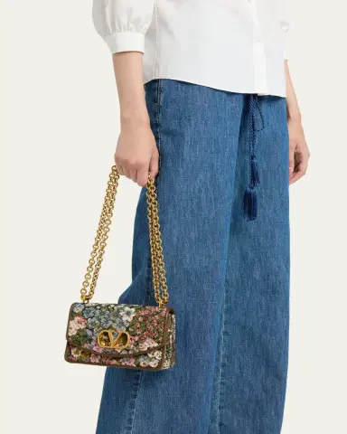 Valentino Garavani Small Floral Woven Leather-Trim Shoulder Bag | Thumbnail 2 Valentino Garavani Small Floral Woven Leather-Trim Shoulder Bag | Thumbnail 2