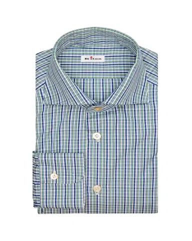 Kiton Men's Graph Check Cotton Spread Collar Dress Shirt | Thumbnail 1