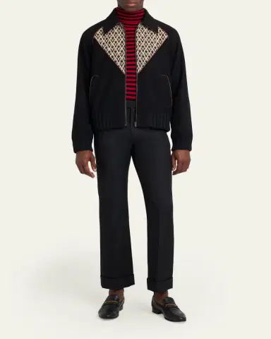 Valentino Garavani Men's Jacquard Wool-Cashmere Bomber Jacket | Thumbnail 2