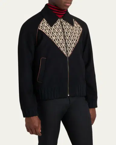 Valentino Garavani Men's Jacquard Wool-Cashmere Bomber Jacket | Thumbnail 4