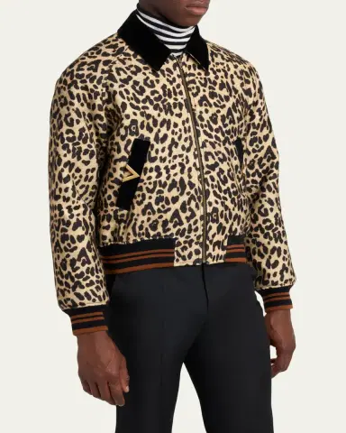 Valentino Garavani Men's Animal-Print Wool Bomber Jacket | Thumbnail 4 Valentino Garavani Men's Animal-Print Wool Bomber Jacket | Thumbnail 4