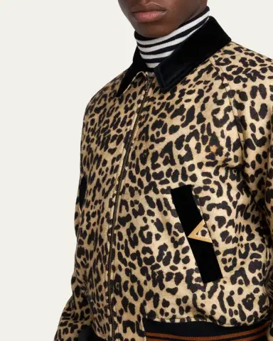 Valentino Garavani Men's Animal-Print Wool Bomber Jacket | Thumbnail 5 Valentino Garavani Men's Animal-Print Wool Bomber Jacket | Thumbnail 5