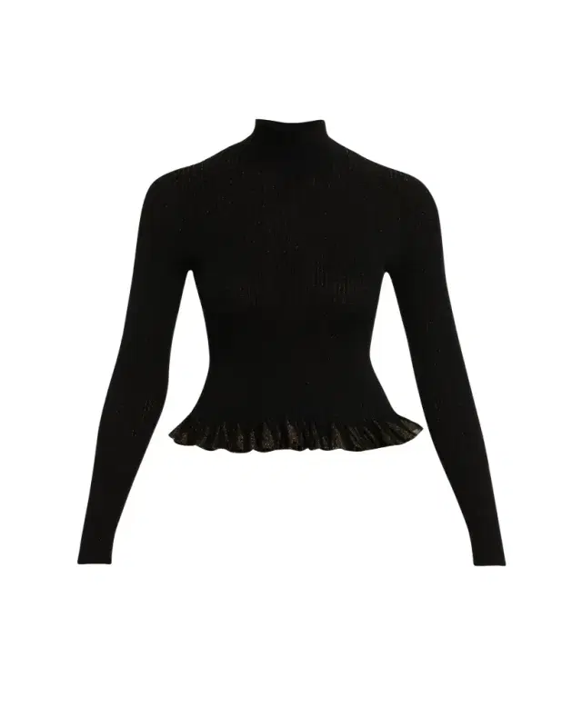 Ulla Johnson Yulia Ruffle Sparkly Knit Turtleneck