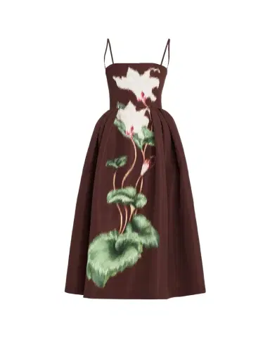 Oscar de la Renta Chine Cyclamen Faille Midi Cocktail Dress | Thumbnail 1 Oscar de la Renta Chine Cyclamen Faille Midi Cocktail Dress | Thumbnail 1