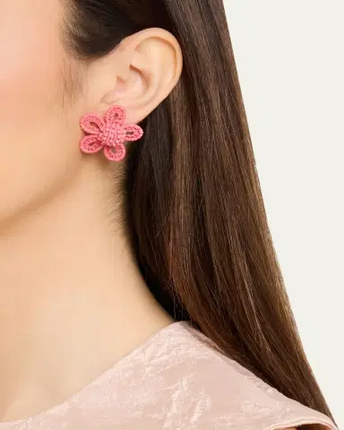 Oscar de la Renta Small Woven Raffia Flower Earrings | Thumbnail 2
