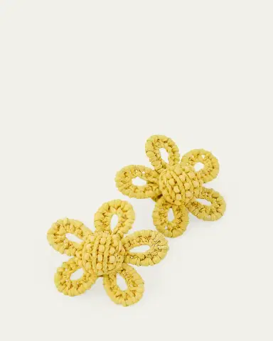 Oscar de la Renta Small Woven Raffia Flower Earrings | Thumbnail 4