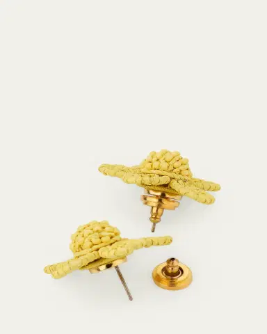 Oscar de la Renta Small Woven Raffia Flower Earrings | Thumbnail 5
