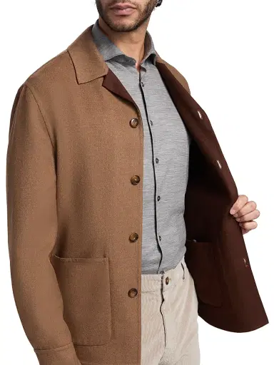 Canali Men's Double-Face Wool Overshirt - Brown - Size 44 | Thumbnail 6 Canali Men's Double-Face Wool Overshirt - Brown - Size 44 | Thumbnail 6