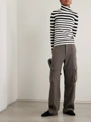 Lisa Yang Sabrine Button-detailed Striped Ribbed Cotton And Cashmere-blend Turtleneck Sweater | Thumbnail 2