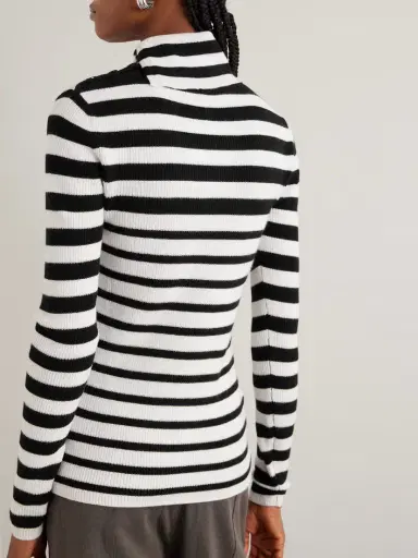 Lisa Yang Sabrine Button-detailed Striped Ribbed Cotton And Cashmere-blend Turtleneck Sweater | Thumbnail 3