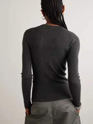 Lisa Yang Vivian Ribbed Cotton And Cashmere-blend T-shirt | Thumbnail 3 Lisa Yang Vivian Ribbed Cotton And Cashmere-blend T-shirt | Thumbnail 3