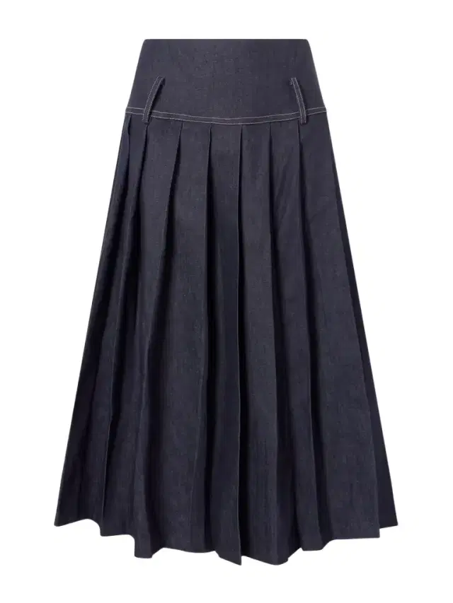 Pleated Denim Maxi Skirt