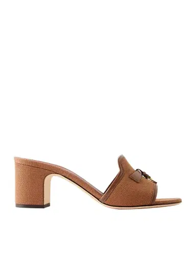 Loro Piana Summer Charms Embellished Leather-trimmed Canvas Mules | Thumbnail 1 Loro Piana Summer Charms Embellished Leather-trimmed Canvas Mules | Thumbnail 1