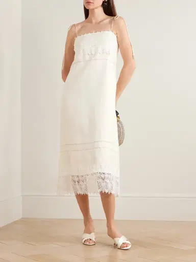 Valentino Garavani Corded Lace-trimmed Linen Midi Dress | Thumbnail 2 Valentino Garavani Corded Lace-trimmed Linen Midi Dress | Thumbnail 2