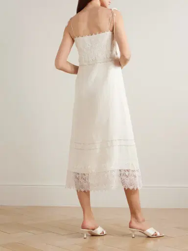Valentino Garavani Corded Lace-trimmed Linen Midi Dress | Thumbnail 3 Valentino Garavani Corded Lace-trimmed Linen Midi Dress | Thumbnail 3