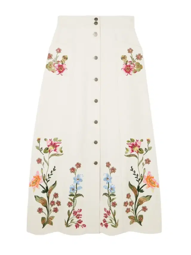Sequin-embellished Embroidered Denim Maxi Skirt