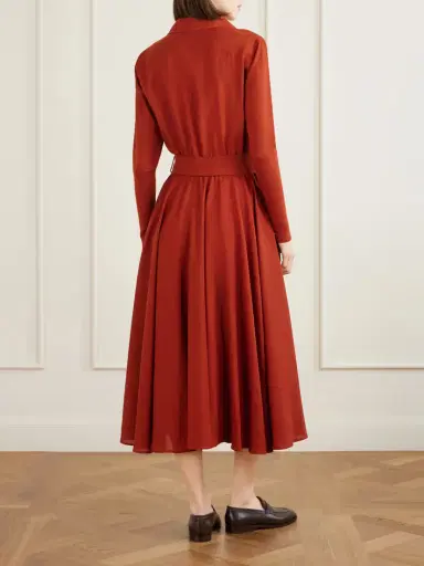 Loro Piana Verlaine Belted Pleated Wool Midi Shirt Dress | Thumbnail 3