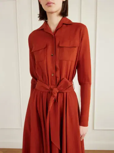 Loro Piana Verlaine Belted Pleated Wool Midi Shirt Dress | Thumbnail 4